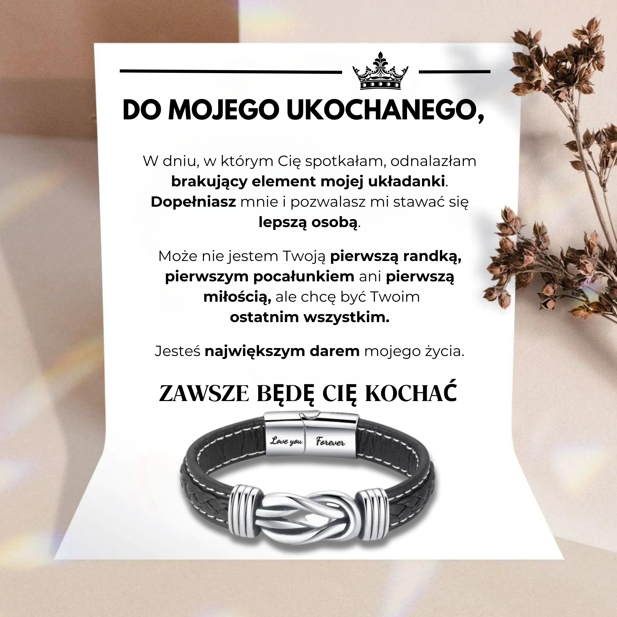 Do Mojego Ukochanego – Kocham Cię; Na zawsze – Bransoletka nieskończoności