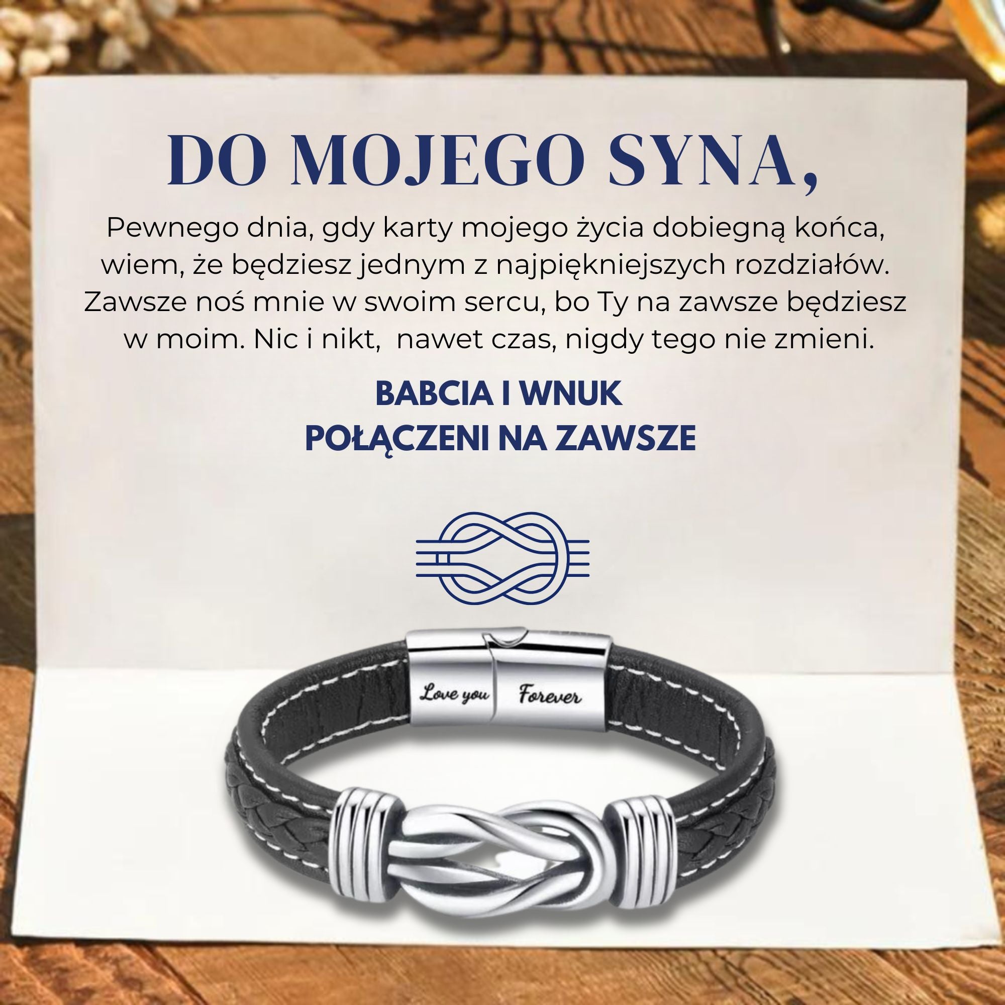 Dla Mojego Wnuka - Na Zawsze Połączeni - Skórzana Bransoletka Infinity