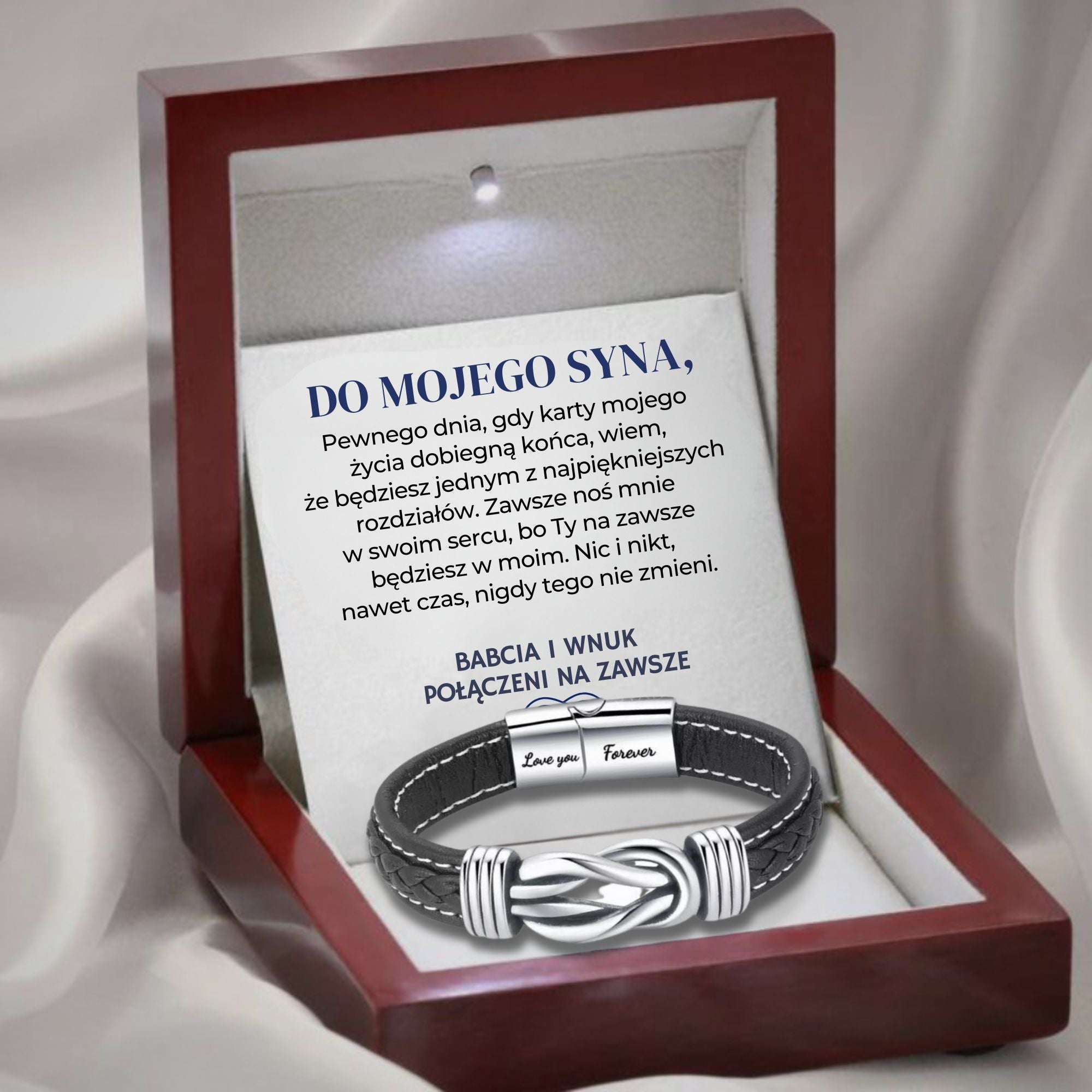 Dla Mojego Wnuka - Na Zawsze Połączeni - Skórzana Bransoletka Infinity