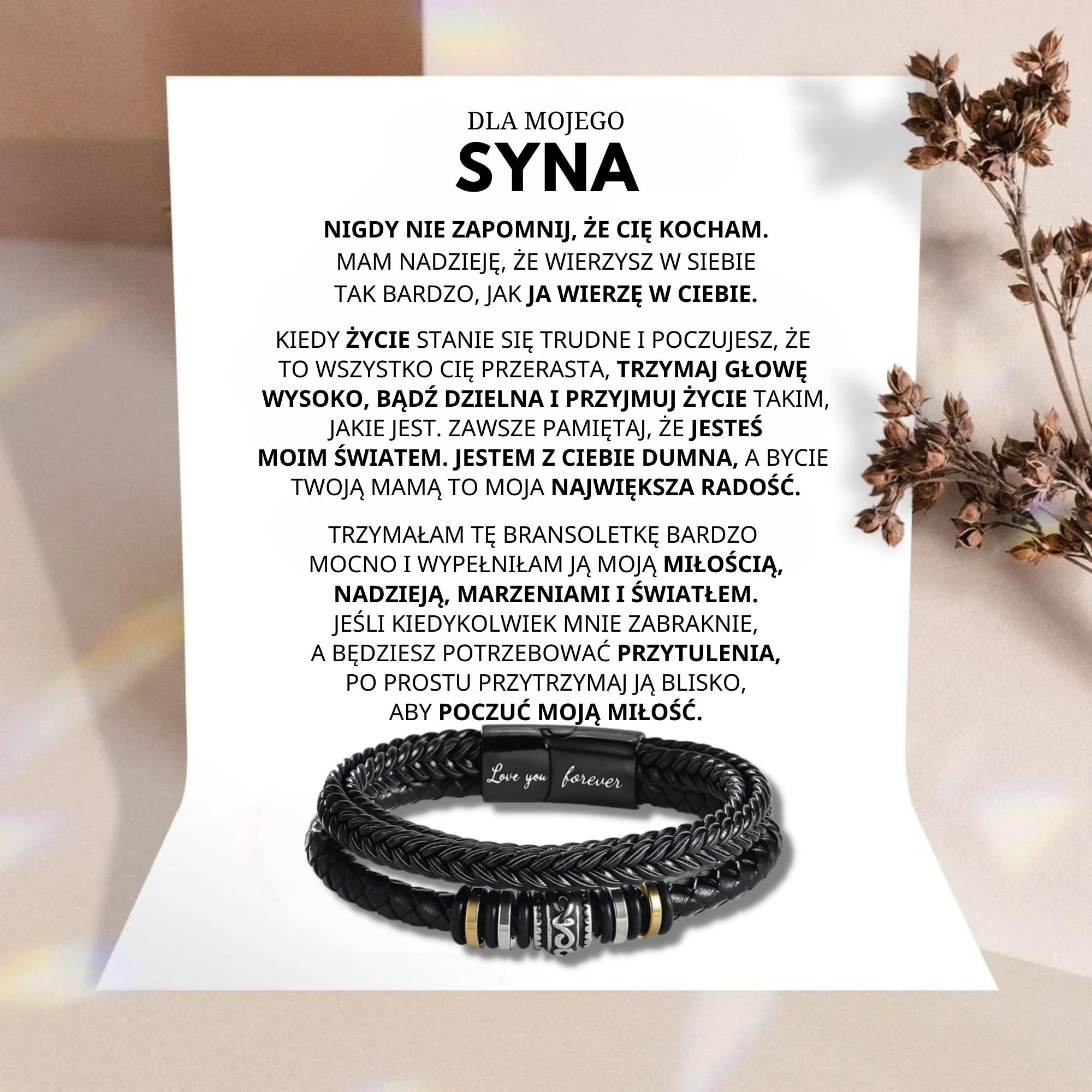 Dla Mojego Syna - Wierz W Siebie - Skórzana Bransoletka