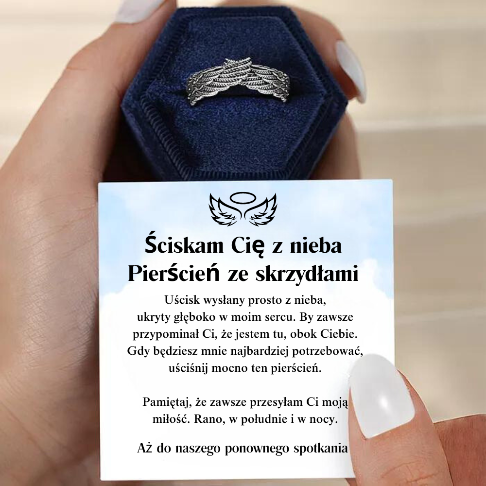 Ściskam Cię z nieba Spersonalizowany Pierścień ze skrzydłami
